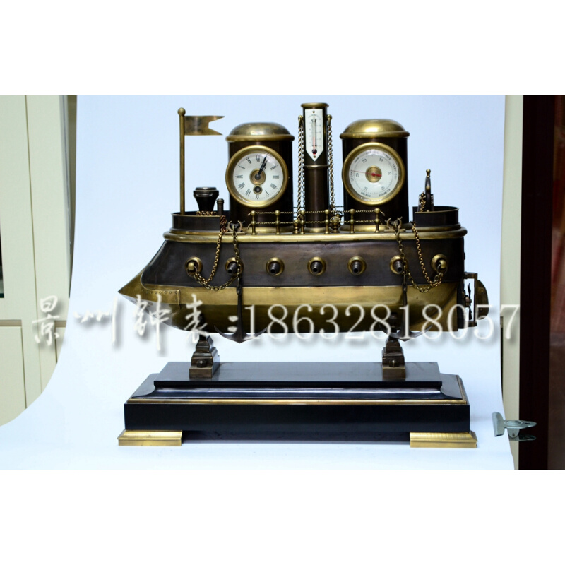 船钟古 铜色做旧 老式座钟 古典钟表 轮船台钟 纯铜机械 博物馆藏
