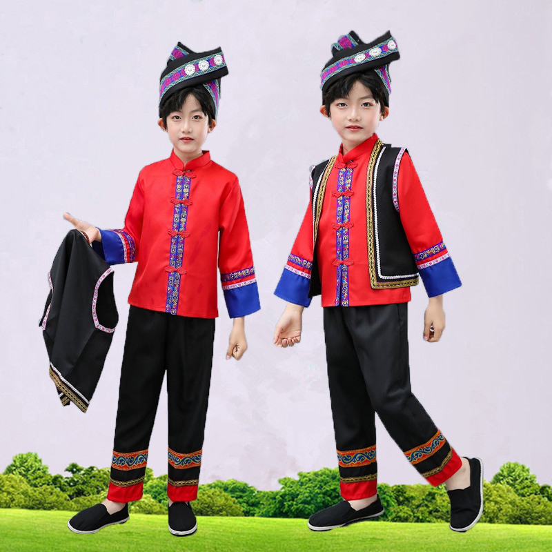 新款佤族男童少数民族服装男女儿童幼儿园学校毛南族演出服饰阿佤