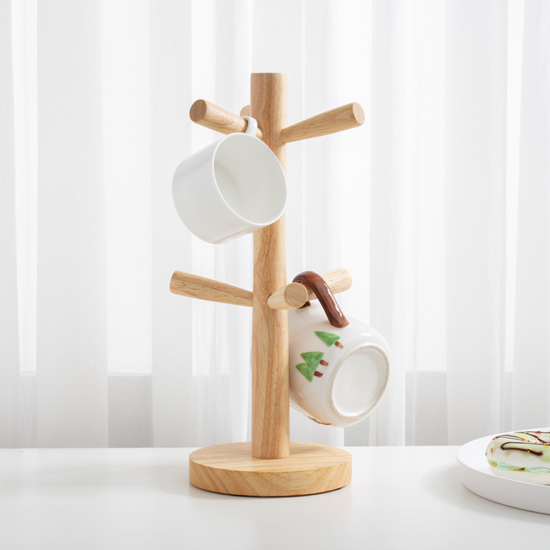 实木挂杯架创意杯子架树形悬挂沥水橡胶木置物支架客厅咖啡茶杯挂