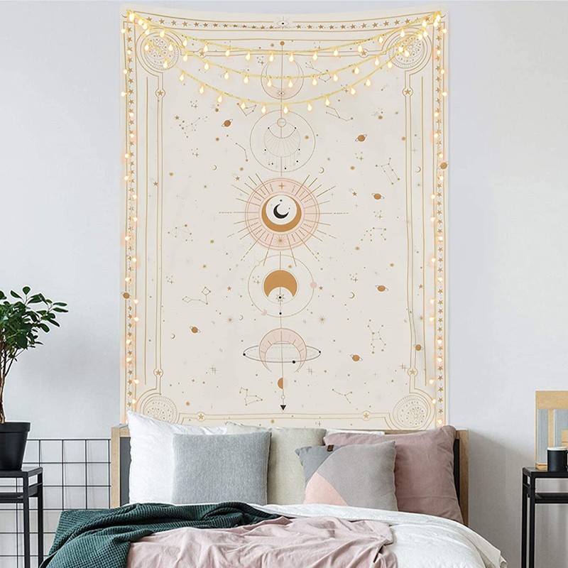 太阳月亮图案塔罗牌复古挂布卧室床头装饰墙布背景布长方形大挂毯
