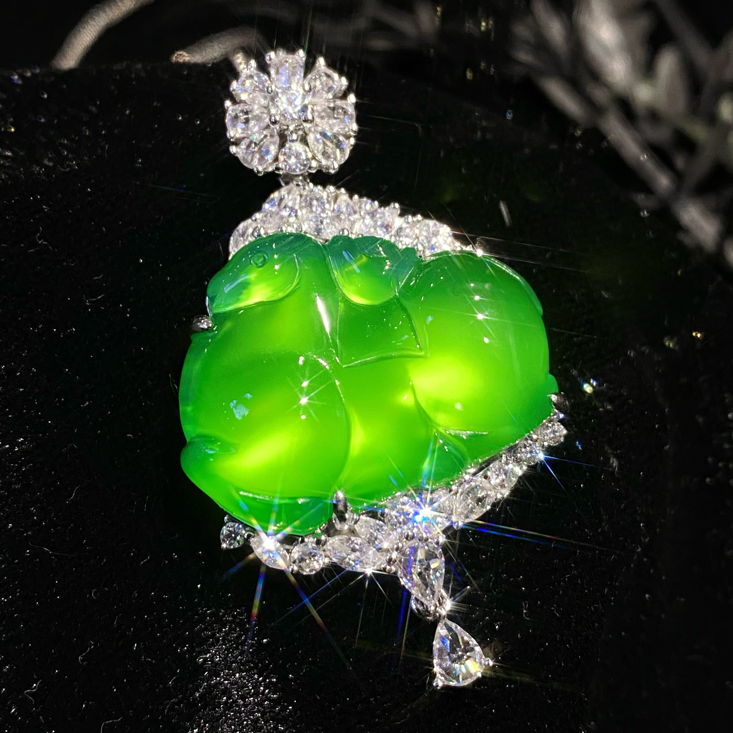 VISING珠宝高冰巴西绿玉髓玛瑙马上有钱寓意吊坠项链媲美翡翠