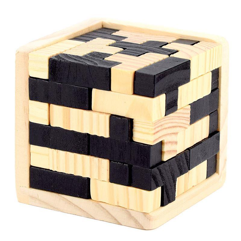 魔斗54T鲁班锁盒孔明锁拼搭组成俄罗斯方块益智力玩具积木橡木