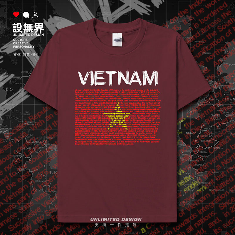 越南VietNam印花短袖T恤男女国家足论文结集过滤清洁急停设 无界