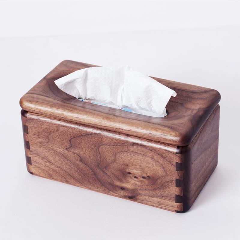 贝加尔湖精致纸巾盒黑胡桃实木质新中式家用抽纸盒简约客厅餐巾盒