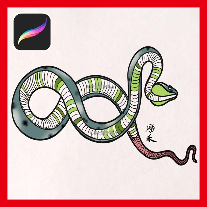 procreate纹身笔刷写实蟒蛇眼镜蛇花蛇扫描线稿图案印花ipad素材