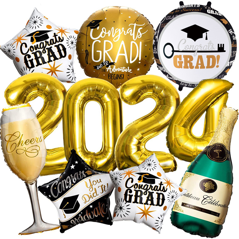 2024毕业graduation铝膜气球酒瓶酒杯庆祝毕业晚会典礼聚会装饰