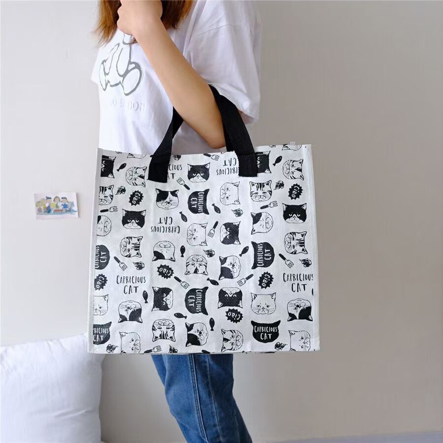 猫部杂货 2件套日式涂鸦猫咪手提购物袋呆萌猫头表情环保袋收纳包