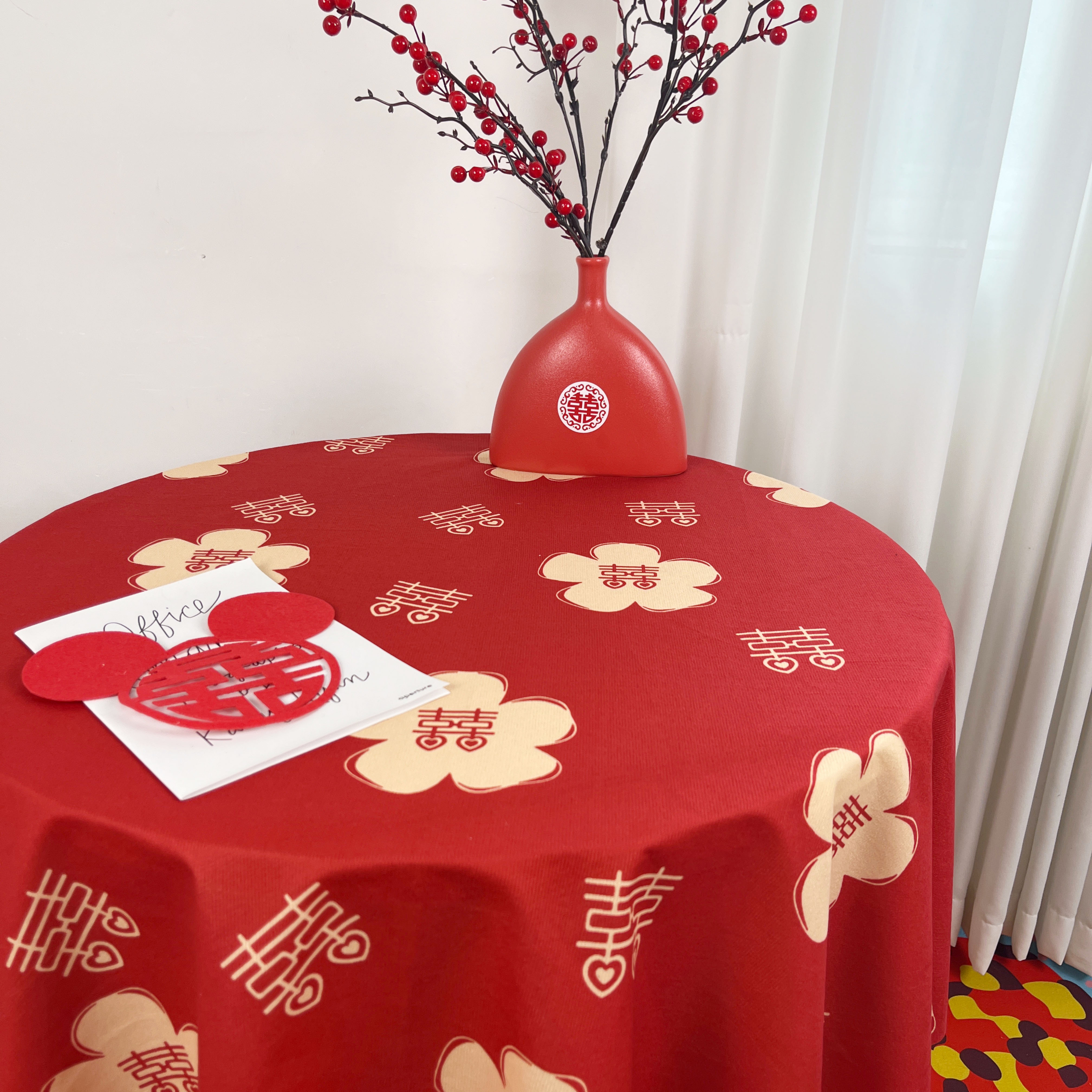 新中式结婚桌布喜字喜事茶几台布绒布红色喜庆餐桌布盖布婚房