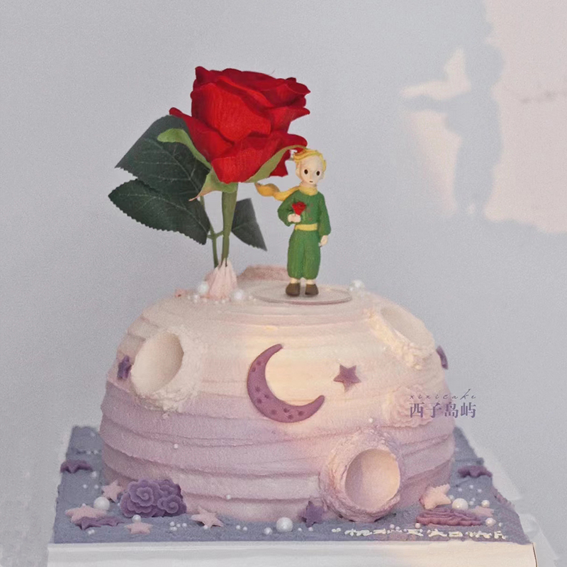 网红ins玫瑰小王子系列生日蛋糕装饰摆件仿真玫瑰花烘焙装饰插件