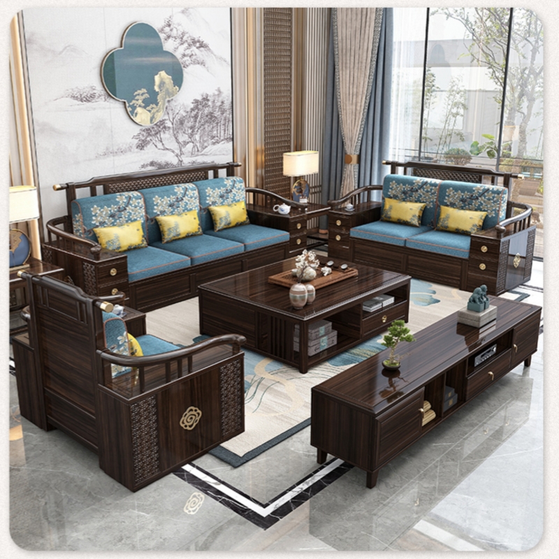 新中式乌金木全实木沙发组合轻奢简约大户型客厅高端别墅家具
