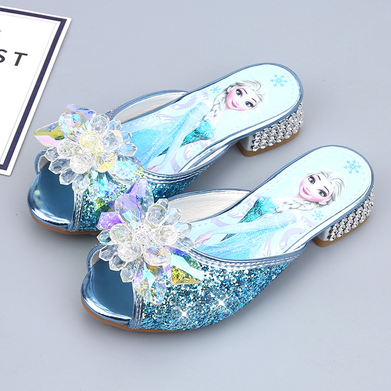 女童高跟拖鞋2023夏季新款小女孩爱莎公主时尚外穿儿童水晶凉拖鞋