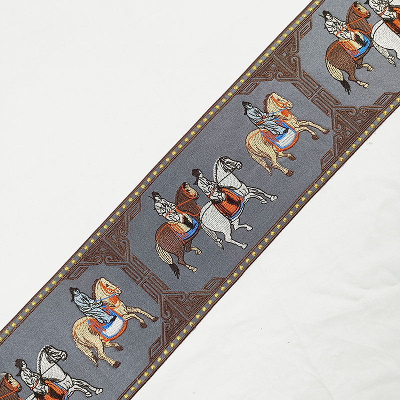 10厘米宽中式绣花花边红色蓝色汉服窗帘靠垫沙发垫织带辅料骑马图