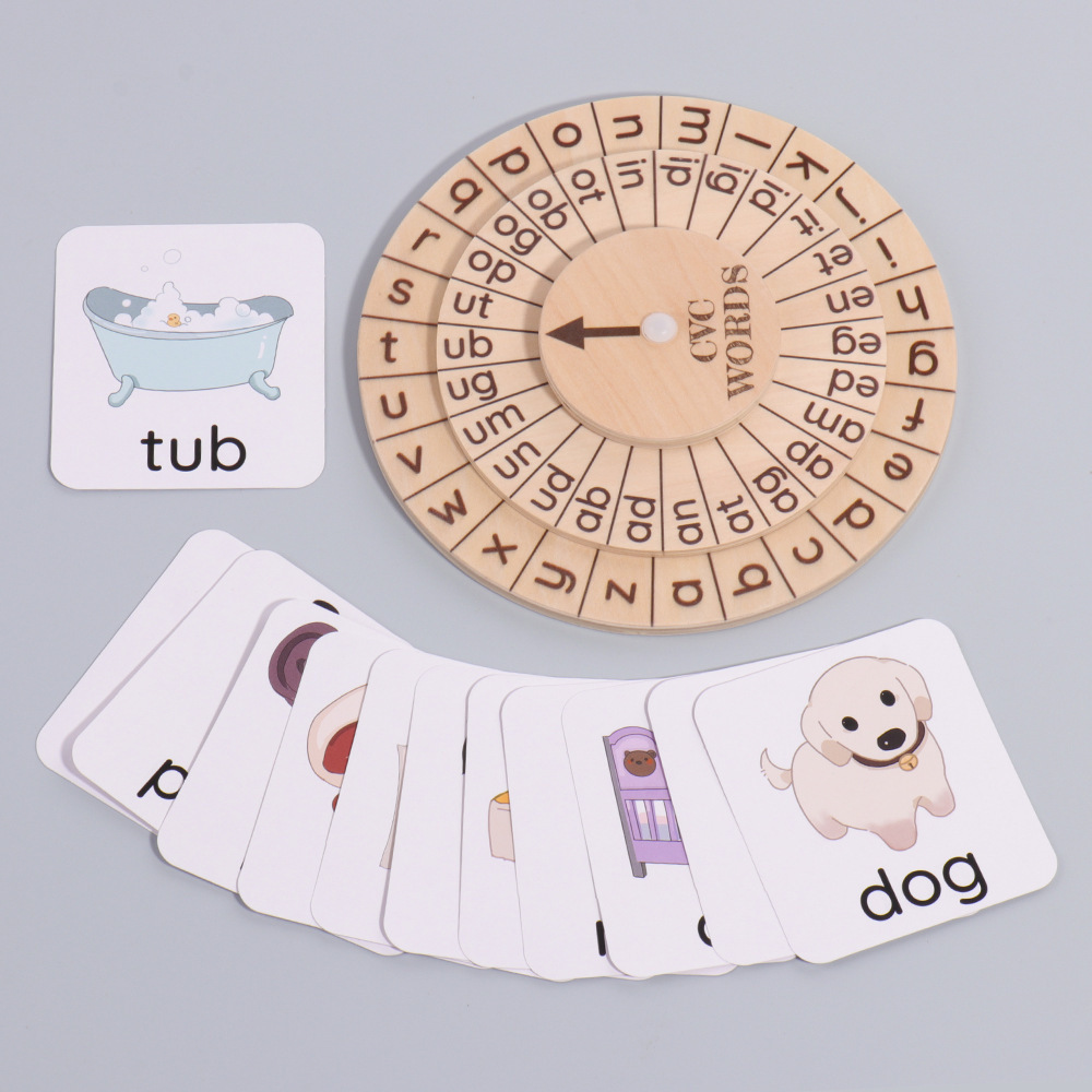 跨境儿童英语拼单词游戏自然拼读转盘元音字母认知蒙氏早教具玩具