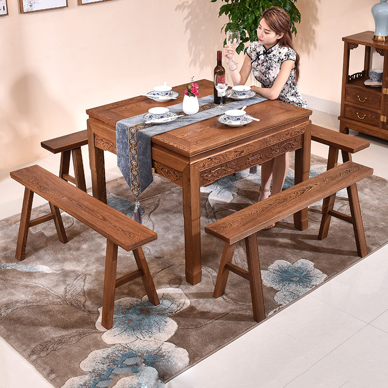 红木家具鸡翅木正方桌中式餐桌椅组合八仙桌 实木 正方形