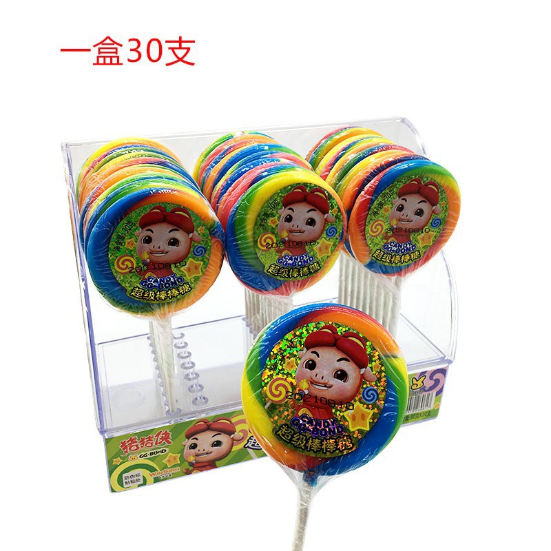 欧野野卡通猪猪侠超级棒棒糖混30克彩味虹糖合水果波板糖