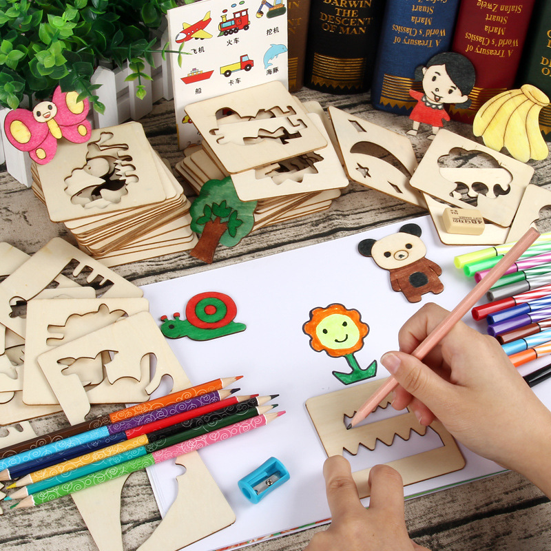 儿童学画画工具绘画套装涂鸦模板宝宝男女孩幼儿园小学生木质玩具