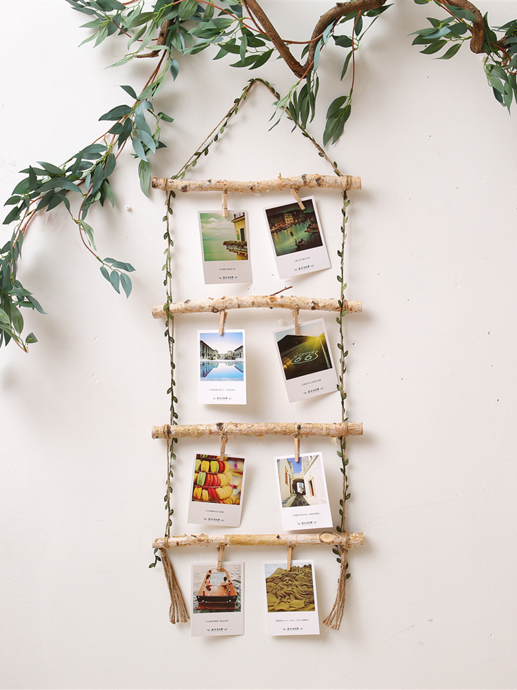 麻绳照片墙免打孔夹子装饰幼儿园角角植物创意自然组合相框明信片