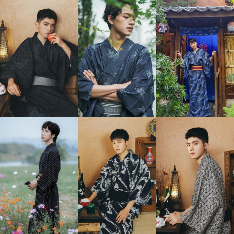 日本传统男士和服浴衣武士款日系拍照写真服日式家居服日料用套装