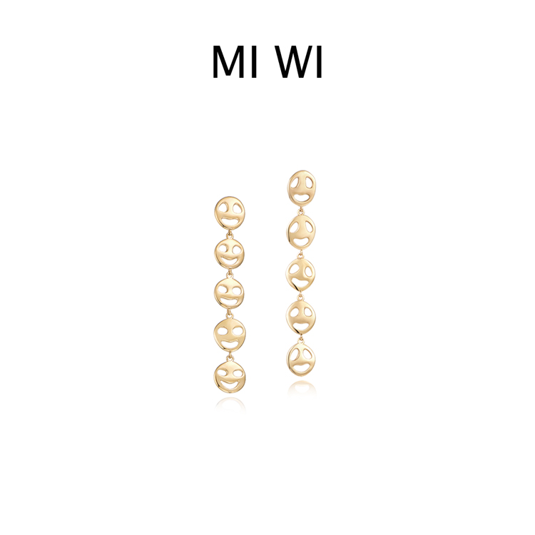 MIWI迷为心情系列18K黄金笑脸表情包耳环古灵精怪的face奇特耳饰