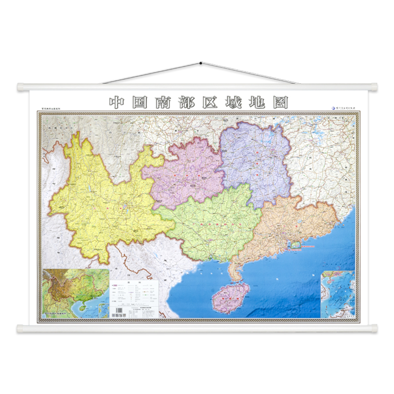 中国南部区域地图 约1.42*1米 高清印刷 双面覆膜 高清防水 办公家用地图 行政交通