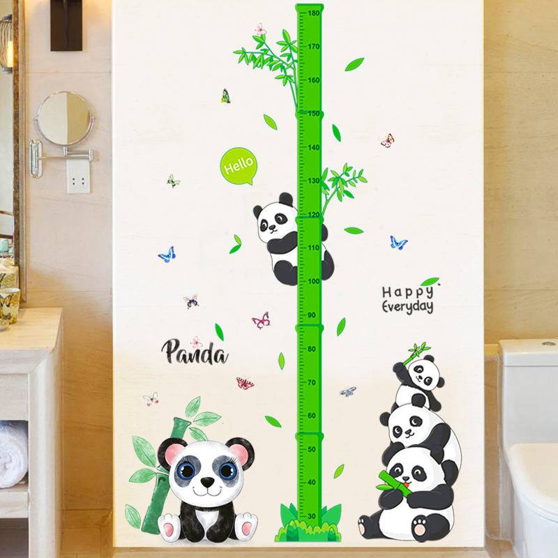 熊猫竹子身高贴儿童房教室布置氛围贴画身高测量尺贴纸卡通动画贴
