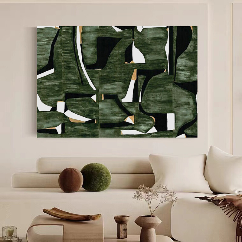 HW.ART手绘油画《秋日森林》侘寂风客厅装饰挂画玄关抽象肌理壁画