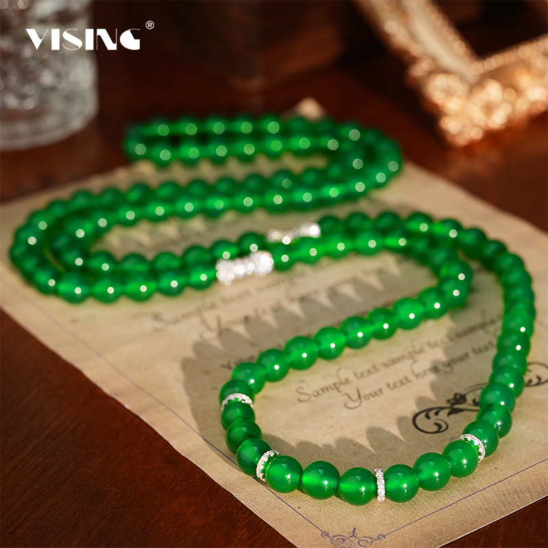 VISING珠宝8mm巴西绿玉髓玛瑙108佛珠珠串项链多种戴法媲美翡翠
