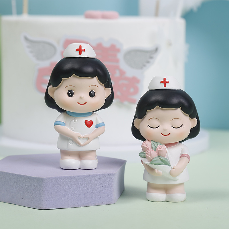 护士节摆件烘焙蛋糕装饰摆件比心捧花护士节防疫医生网红生日主题