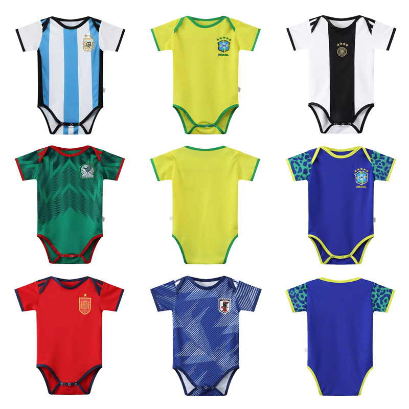 新款2022巴西球衣国家队婴儿阿根廷德国西班牙主场爬行服定制包邮