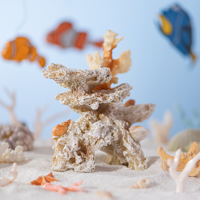 珊瑚礁小鱼缸小鱼缸观赏鱼缸造景装饰品水底沉水套餐摆件大全圆形