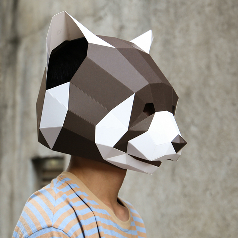 创意小熊猫泰迪熊动物纸模头套 面具 手工diy 学生儿童大全活动道