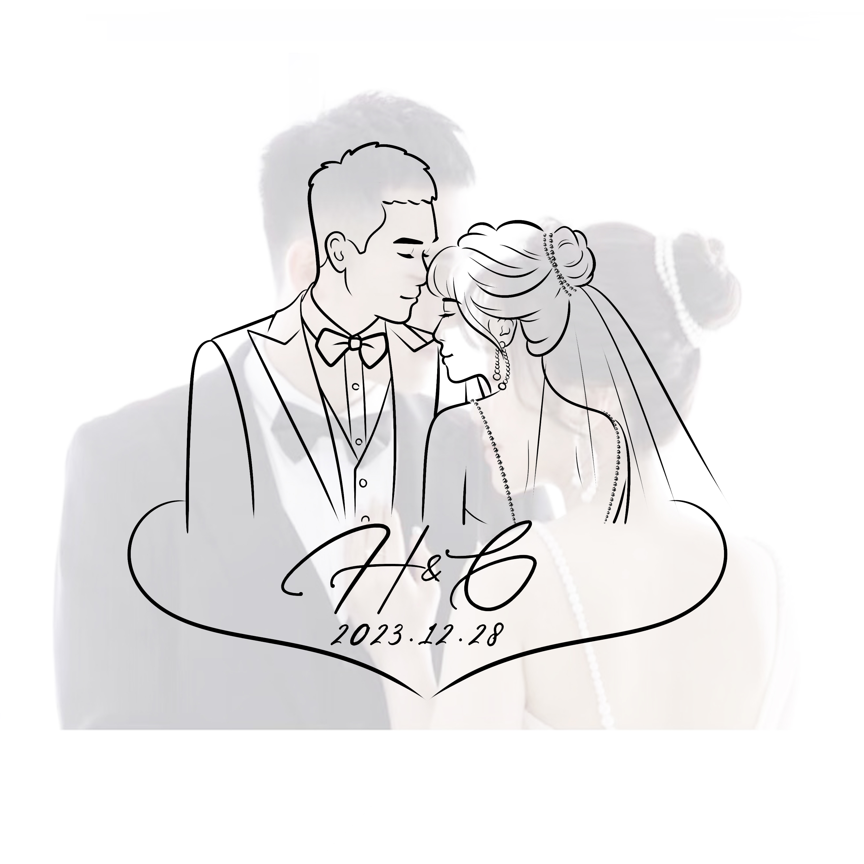 纹身简笔画Q版卡通头像漫画形象设计婚礼LOGO定制情侣真人照片