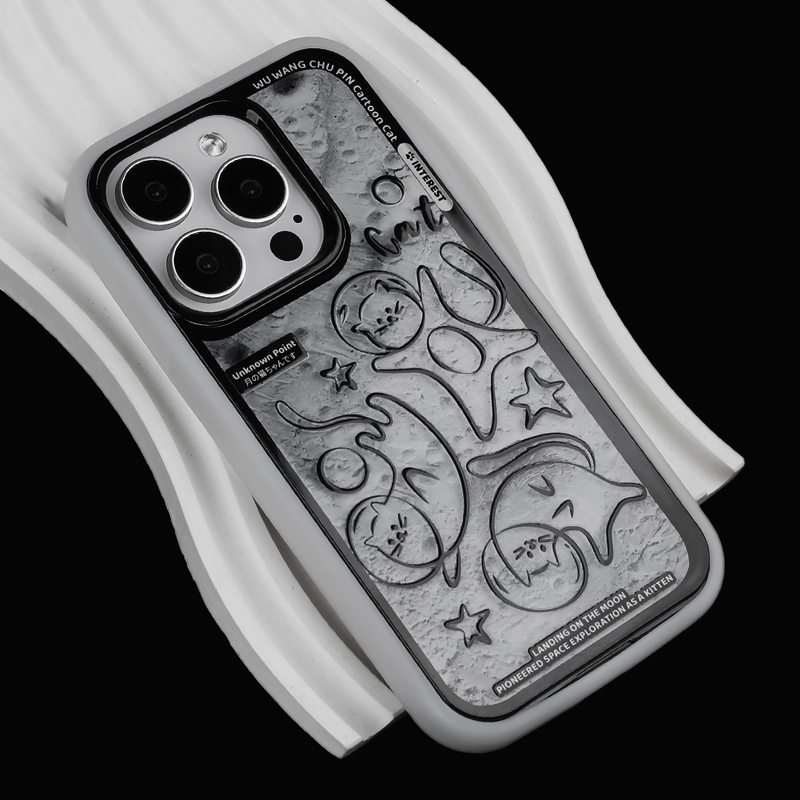 悟望初品 太空月球猫咪二合一双层手机壳黑白拆边插画可爱个性小众原创意设计适用苹果13iPhone15ProMax14pro