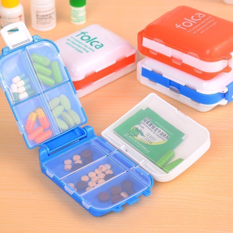 可折叠三段分药盒8格迷你药品收纳盒便携式定时随身小药盒早中晚