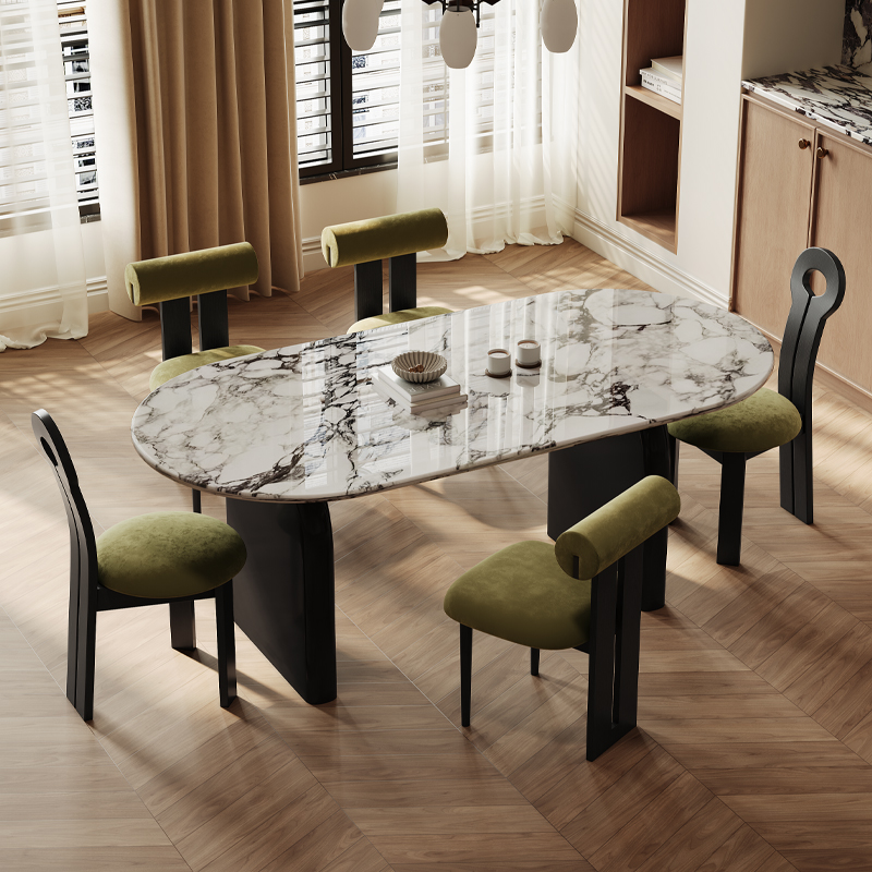 法兰莎 法式岩板餐桌家用小户型吃饭桌子中古风设计师大理石餐桌