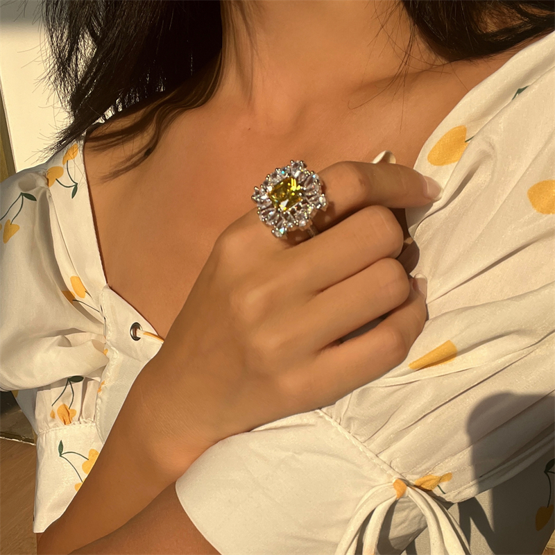 设计感彩宝系列 小雏菊黄钻气质锆石轻奢高级感开口百搭甜美戒指