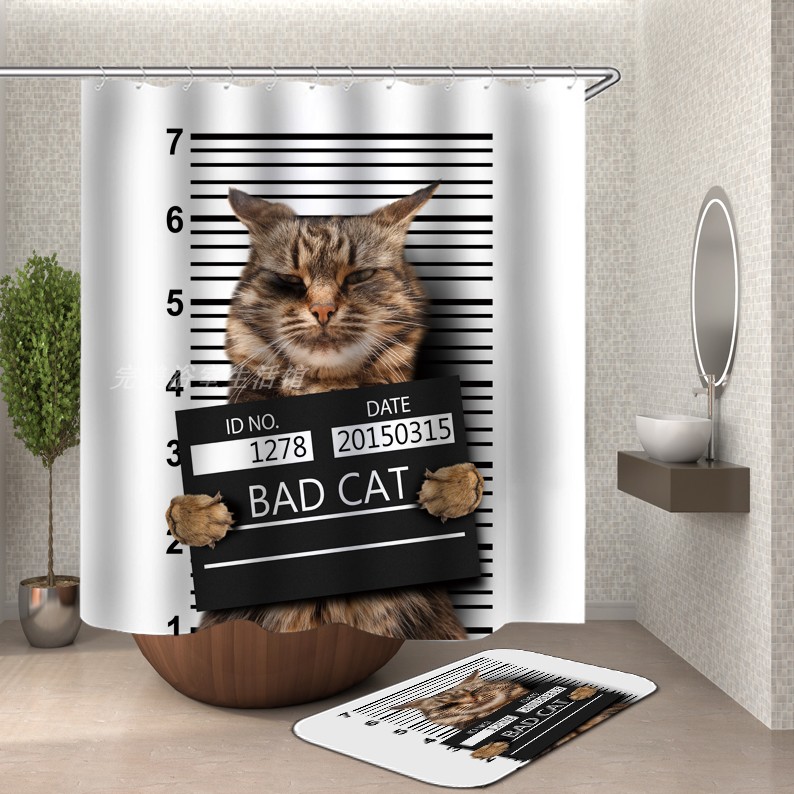 小猫犯罪警察局 浴室涤纶防水防霉隔离浴帘布 卡通狗日系bad CAT