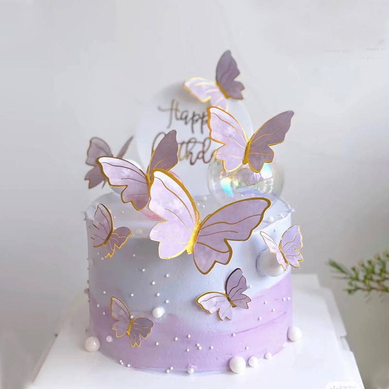 蝴蝶蛋糕烘焙装饰摆件 唯美女神羽毛蝴蝶梦幻水晶球 蛋糕装饰摆件