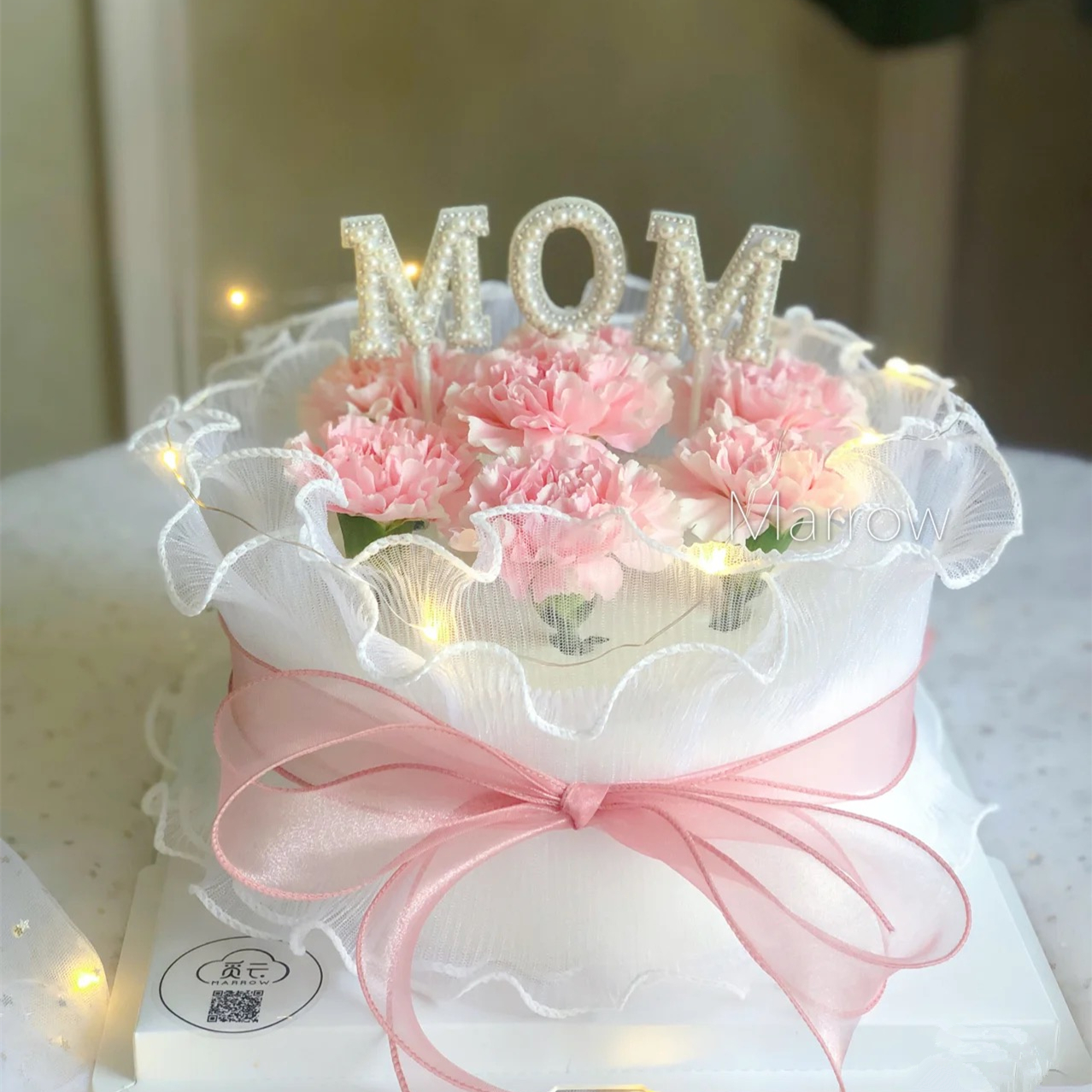 仿真康乃馨花束花朵插件母亲节蛋糕装饰摆件珍珠MOM节日妈妈生日