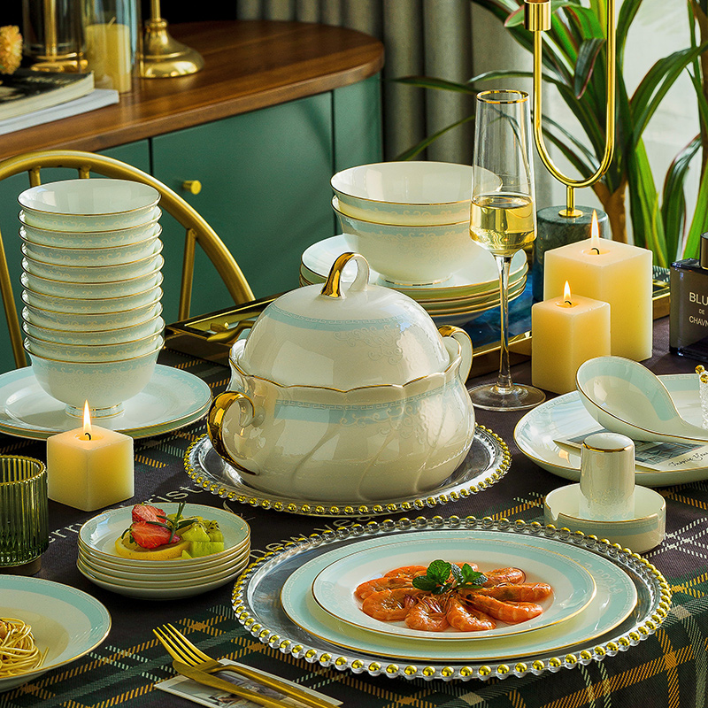 碗碟套装家用欧式瓷器景德镇高档骨瓷餐具中式碗盘碟微波炉洗碗机
