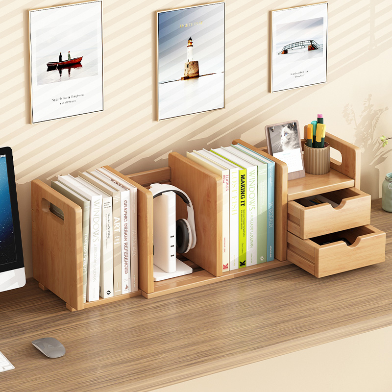 简易书架桌上小书架置物架飘窗床头书桌伸缩小型办公桌面收纳柜子
