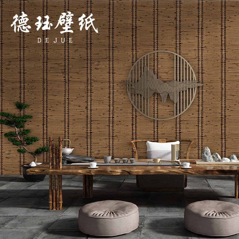 中式古典古风壁纸中国风草编竹编日式墙纸和风餐厅酒店茶楼背景墙