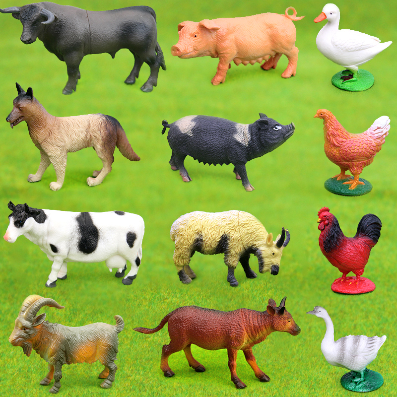 仿真农场家禽牧场小动物模型猪狗公鸡母鸡鸭马奶牛羊早教玩具套装