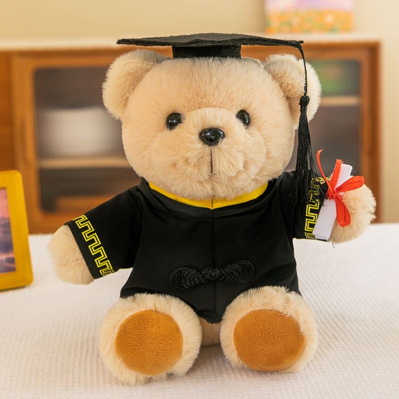 戴学士帽小熊公仔博士熊毛绒玩具泰迪熊毕业熊公仔毕业季礼物logo