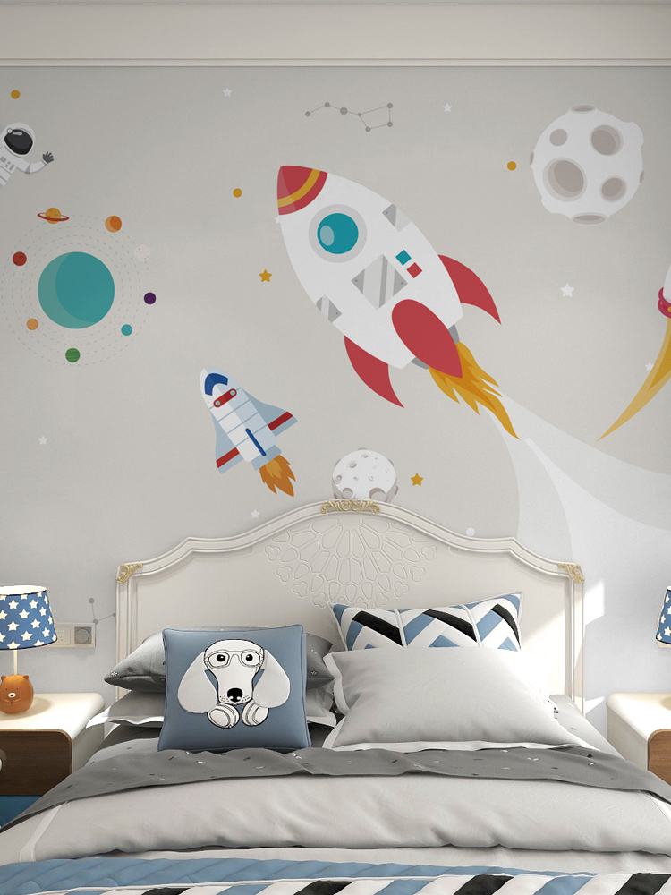 儿童壁纸男孩卧室定制墙布太空壁布墙壁贴纸墙纸背景墙宇航员壁画
