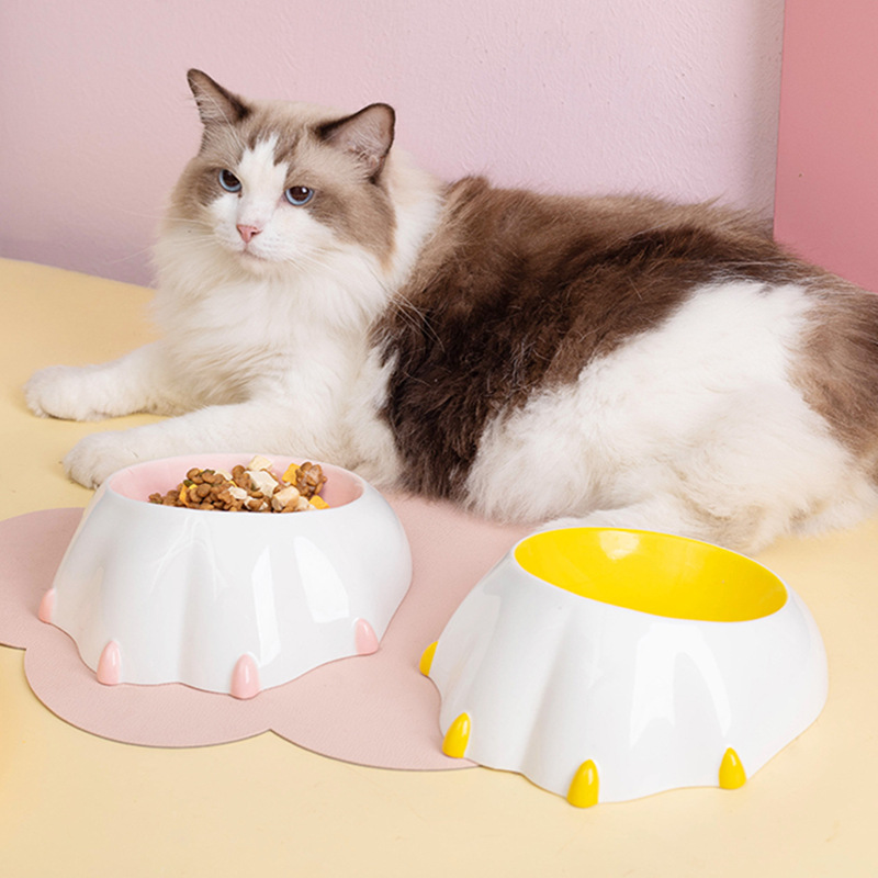 可爱猫碗猫爪子陶瓷碗幼猫幼犬碗小型犬狗碗猫食盆斜口护颈宠物碗