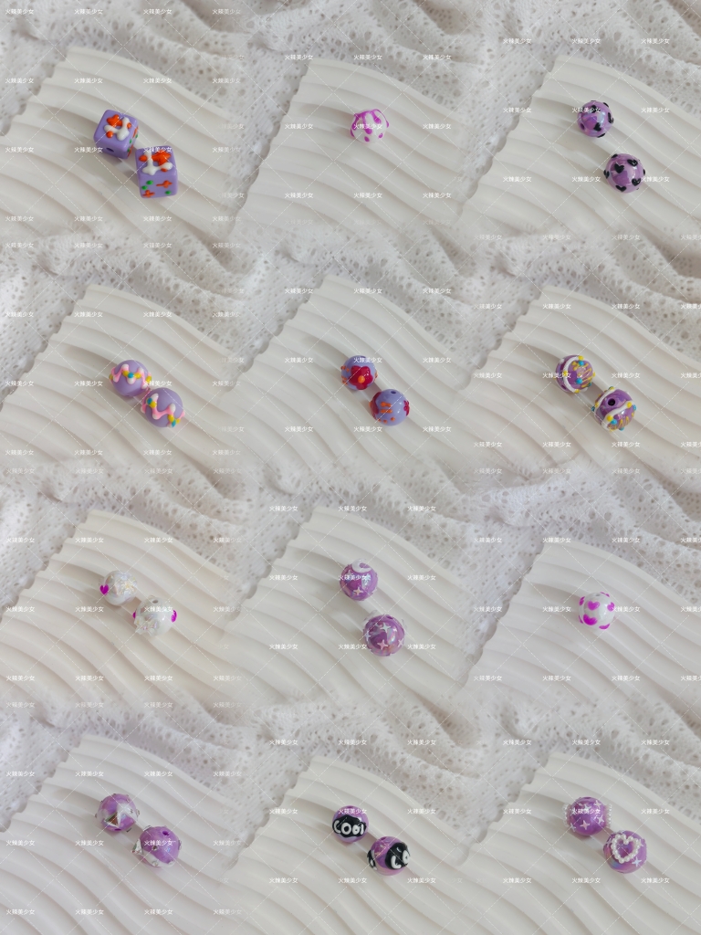 紫色系多巴胺手绘珠贴钻镶珍珠diy饰品配件材料包串珠车挂件手链