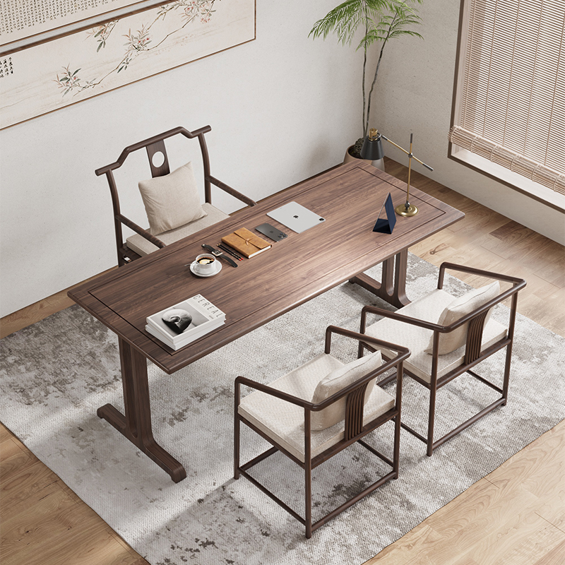 新中式实木书桌椅办公桌家用电脑桌现代老榆木写字台书法桌书画桌