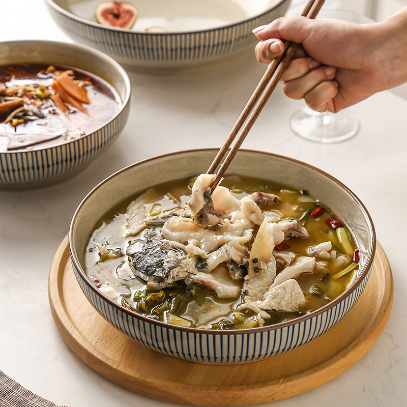中式陶瓷碗大碗酸菜鱼大盆碗家用大号汤碗水煮鱼牛肉片毛血旺汤盆