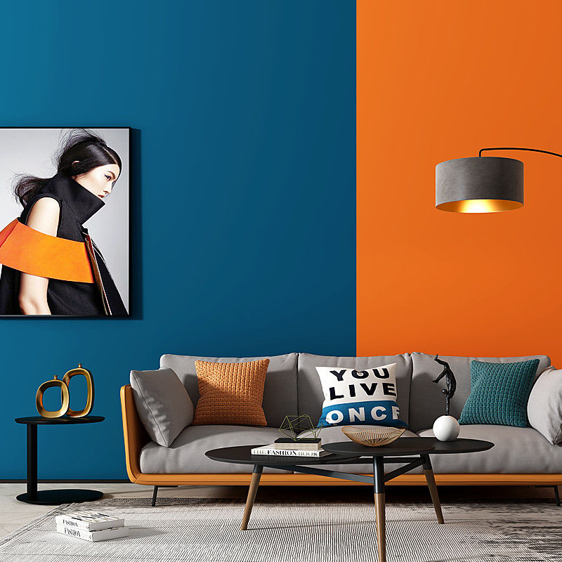 爱马橙深蓝亮橙色北欧ins风格墙纸 纯色素色时尚橘色背景墙壁纸